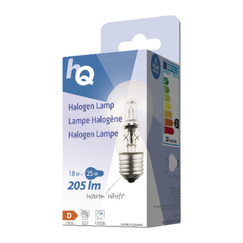 HQHE27CLAS001 Halogeenlamp e27 a55 18 w 205 lm 2800 k Verpakking foto